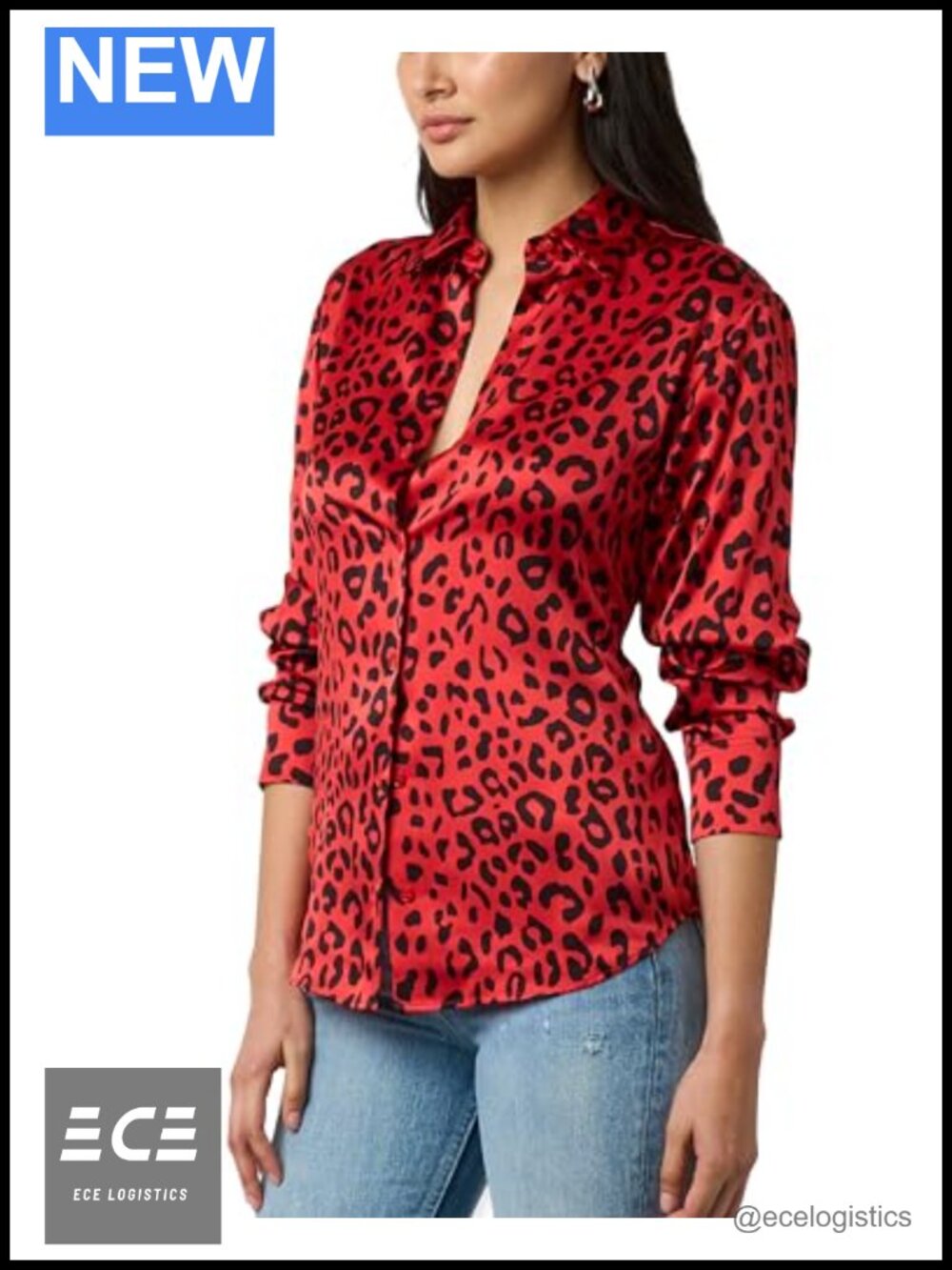 Women's Essential Button-Down Shirt Animal Print Collared Mandarin Neck Long